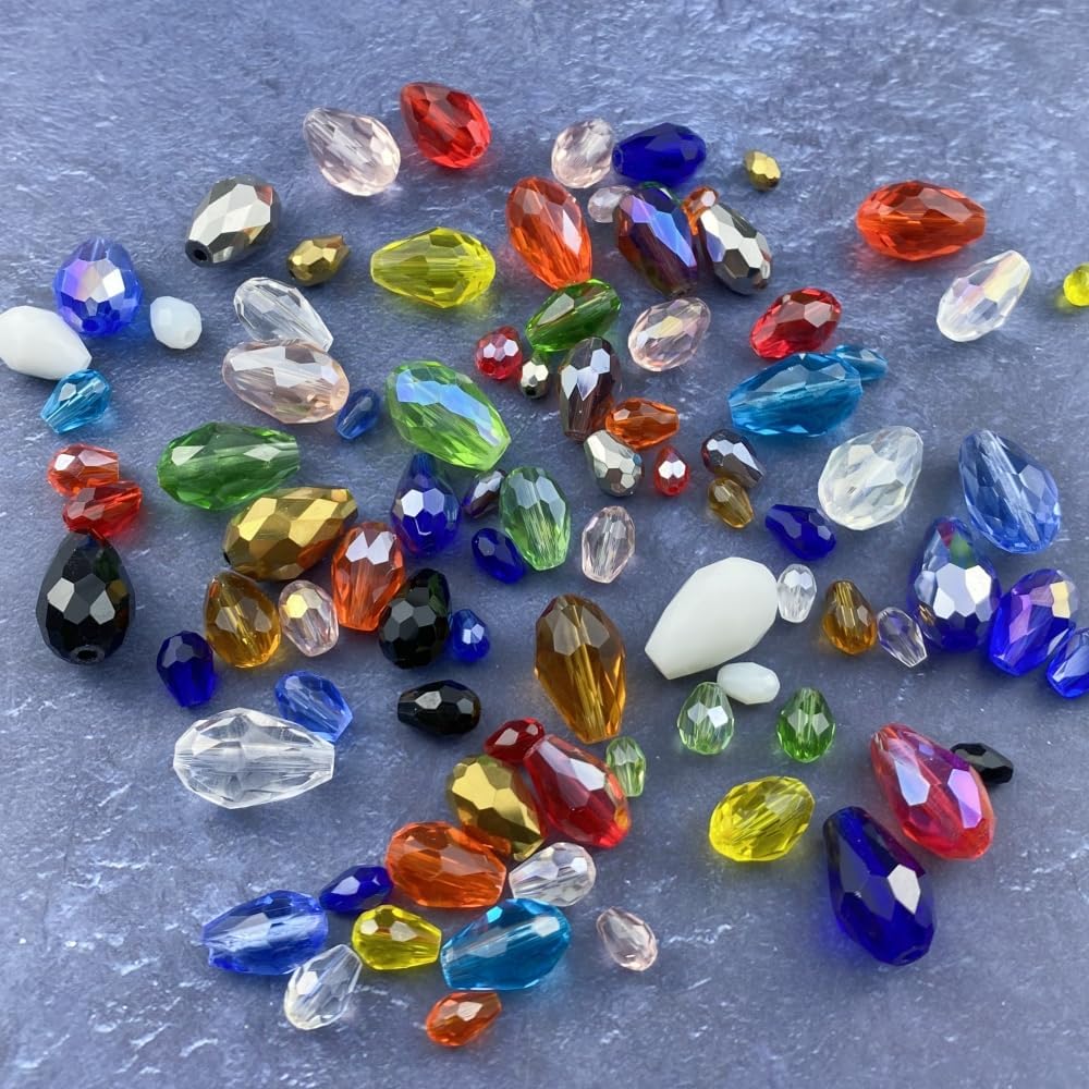 50pcs 10x15mm Teardrop Crystal Glass Beads Vertical Hole Faceted Glass Teardrop Spacer Beads for Bracelets Necklace Earring DIY Jewelry Making Craft(Blue AB)