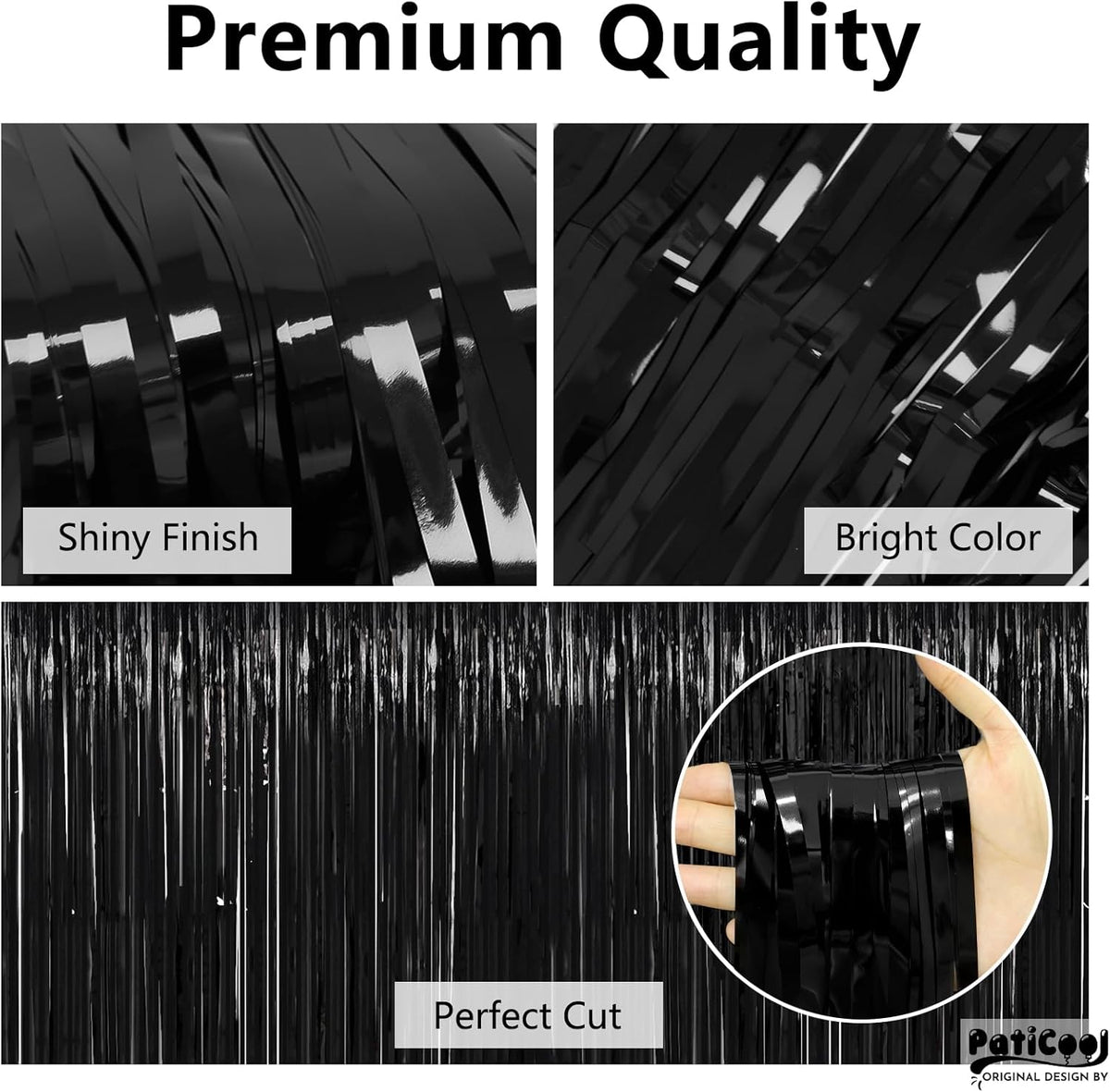 Black Streamers Party Decorations - Thicken 4 Pack 3.2 x 8.2 FT - Black Tinsel Foil Fringe Backdrop Curtains, Photo Booth Props for Birthday, Halloween, Retirement, Bachelor Party Decorations