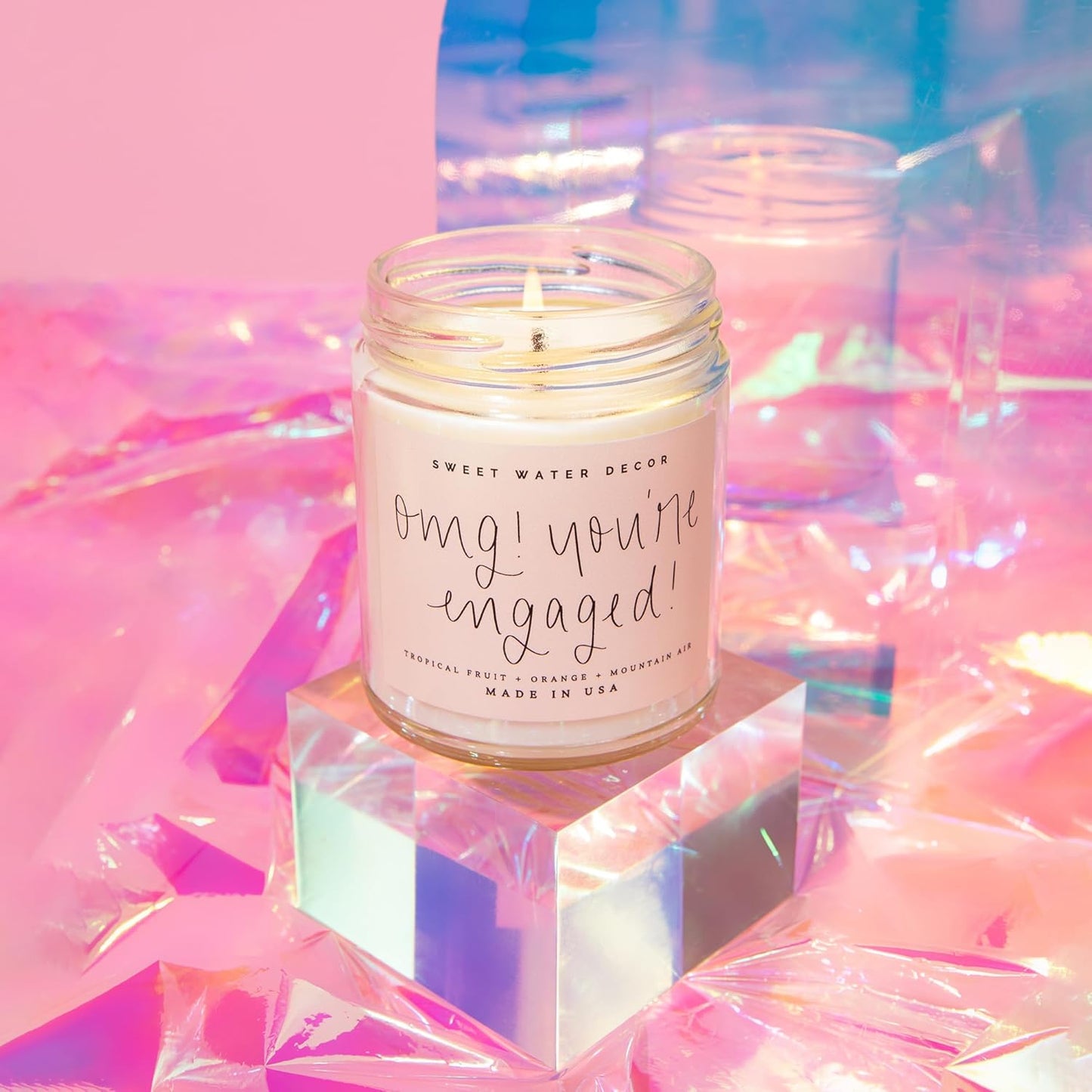 Sweet Water Decor OMG! You're Engaged Candle - Engagement Candle Gift for Bride - Bridal Shower Gift for Her - 9oz Clear Jar, 40 Hour Burn Time, Made in the USA