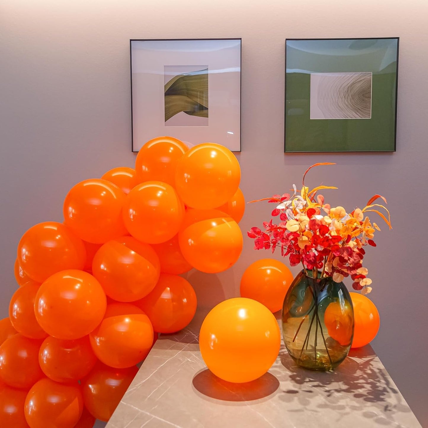 100pcs Orange Balloons, Helium Quality 12 inch Orange Latex Party Balloon for Birthday, Baby Shower, Graduation, Halloween Party Decor (66ft Ribbons)