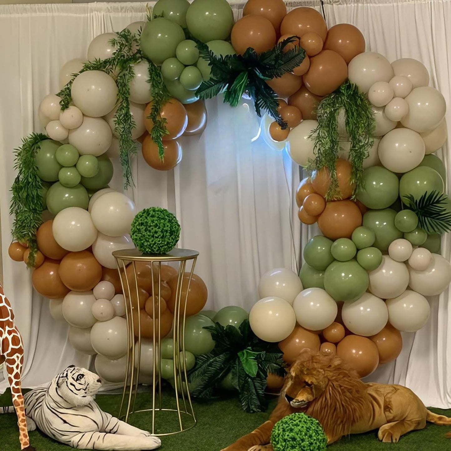 Green Brown Gold Balloons, 50PCS Green and Brown Balloons, Sage Metallic Gold Coffee Balloon for Birthday Baby Shower Safari Jungle Nature Forest Theme Party Wedding Bachelorette Decorations