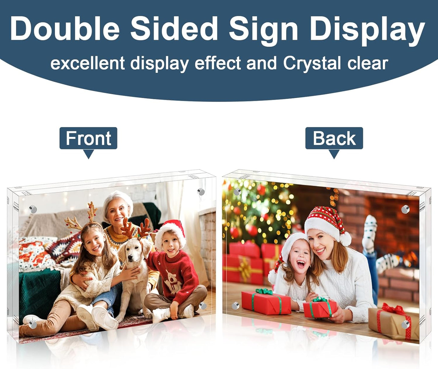 5x7 Acrylic Picture Frames 5 Pack, 10+10MM Premium Acrylic Photo Frame Magnetic Picture Frames Clear Double Holder-Sided, Free Standing Desktop Display, Best Gift for Family, Baby, Friend