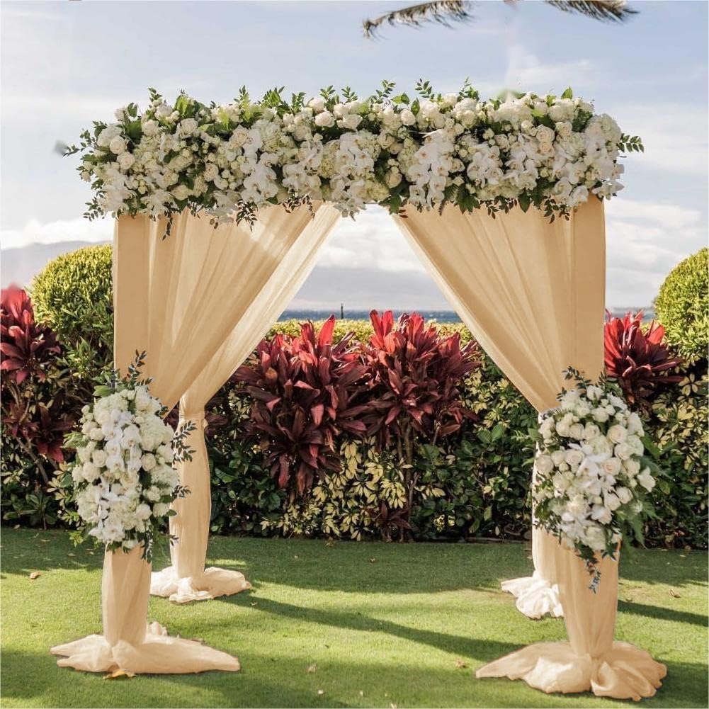 Wedding Arch Draping Fabric 4 Panels 30'' x 18FT Champagne Sheer Chiffon Arch Drapery for Photo Booth Bridal Shower Baby Shower Church Decor Newborn Photography Christening Outdoor Party