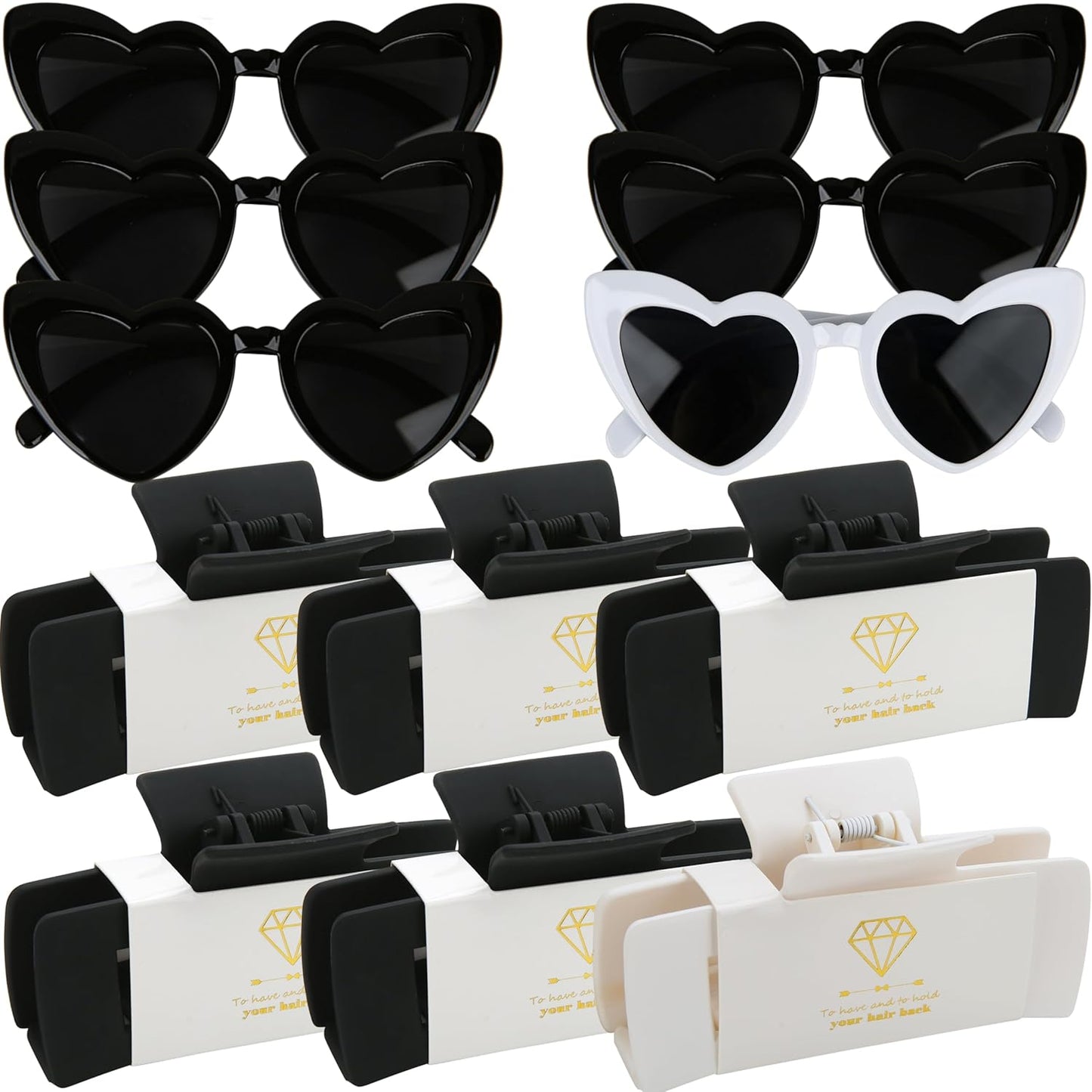 12pcs Bridesmaid Proposal Gifts 4.1inch square Bachelorette Claw Clips Sunglasses set of 12 Girls Trendy Cute Hair Clips for Wedding Party Favors(White&Black 12pcs)