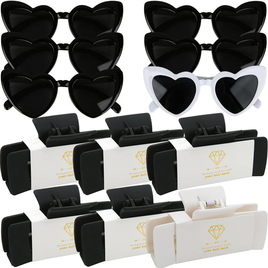 12pcs Bridesmaid Proposal Gifts 4.1inch square Bachelorette Claw Clips Sunglasses set of 12 Girls Trendy Cute Hair Clips for Wedding Party Favors(White&Black 12pcs)