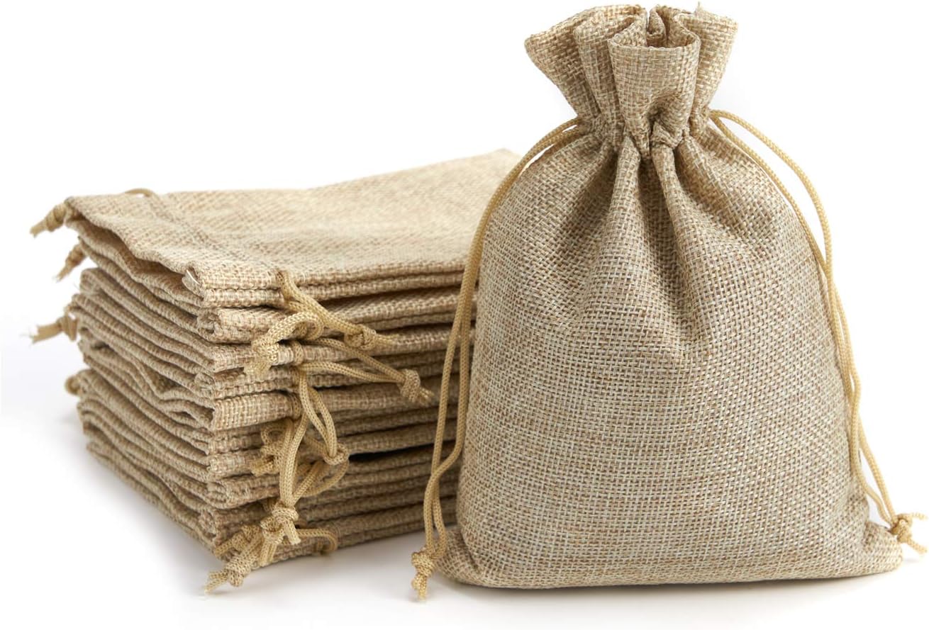 Tendwarm 50 Pcs 3.9x5.9 Inch Burlap Gift Bags with Drawstring Linen Jewelry Bag for Wedding Party Favors