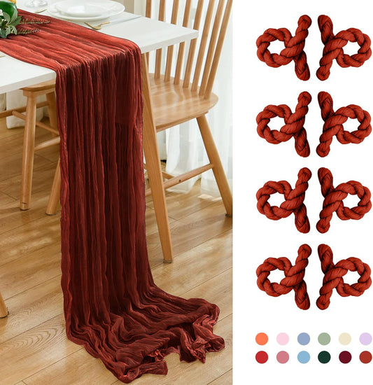 8 Pack 10Ft Terracotta Cheesecloth Table Runner 35x120 inch Boho Gauze Cheese ClothsTable Runners Long Wrinkled Sheer Romantic Table Runner for Wedding Bridal Shower Birthday Party Table Decor