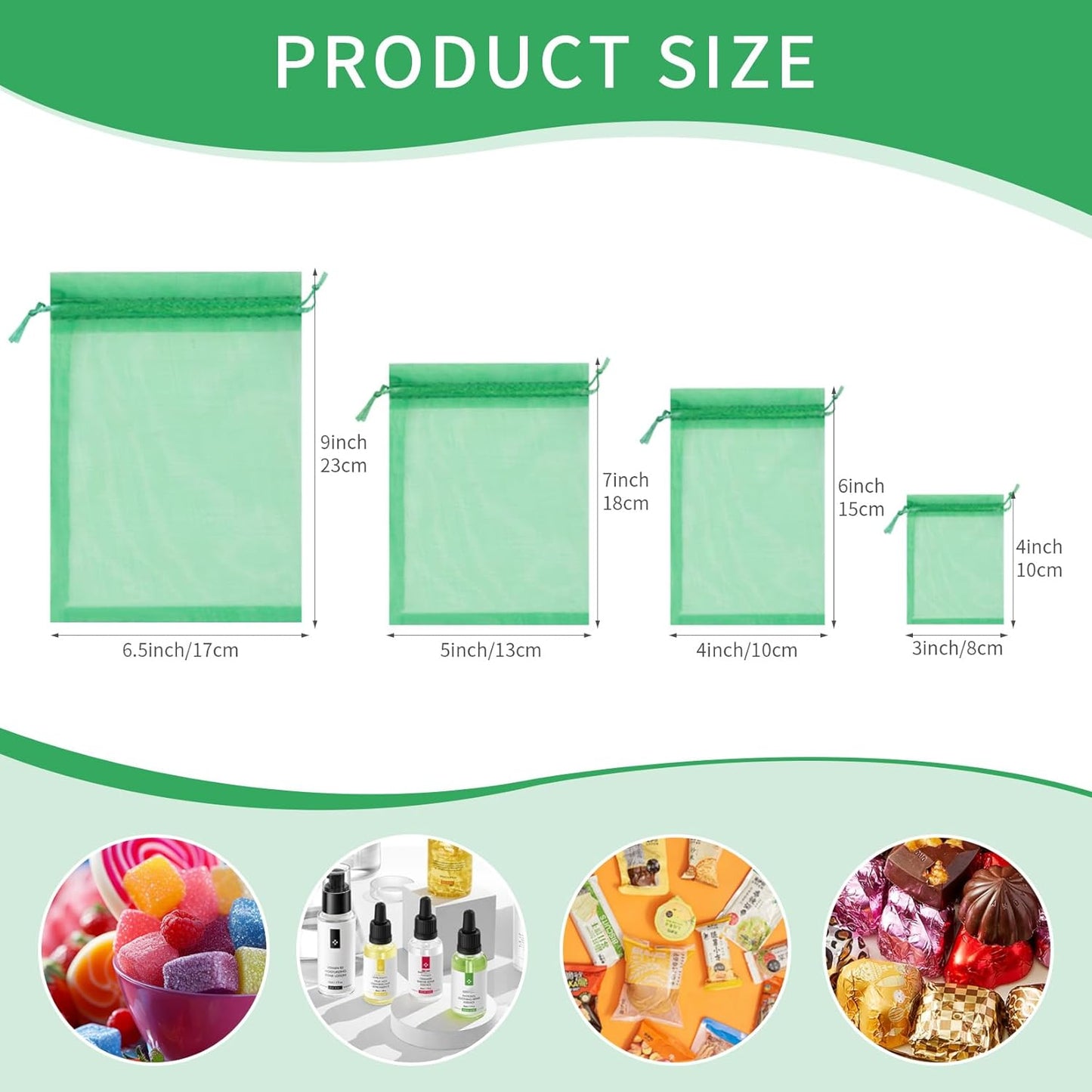 50 Pcs 6x9 Inch Organza Gift Bags, Mesh Bags Drawstring Pouch for Christmas Gift Party Favor (Christmas Green)