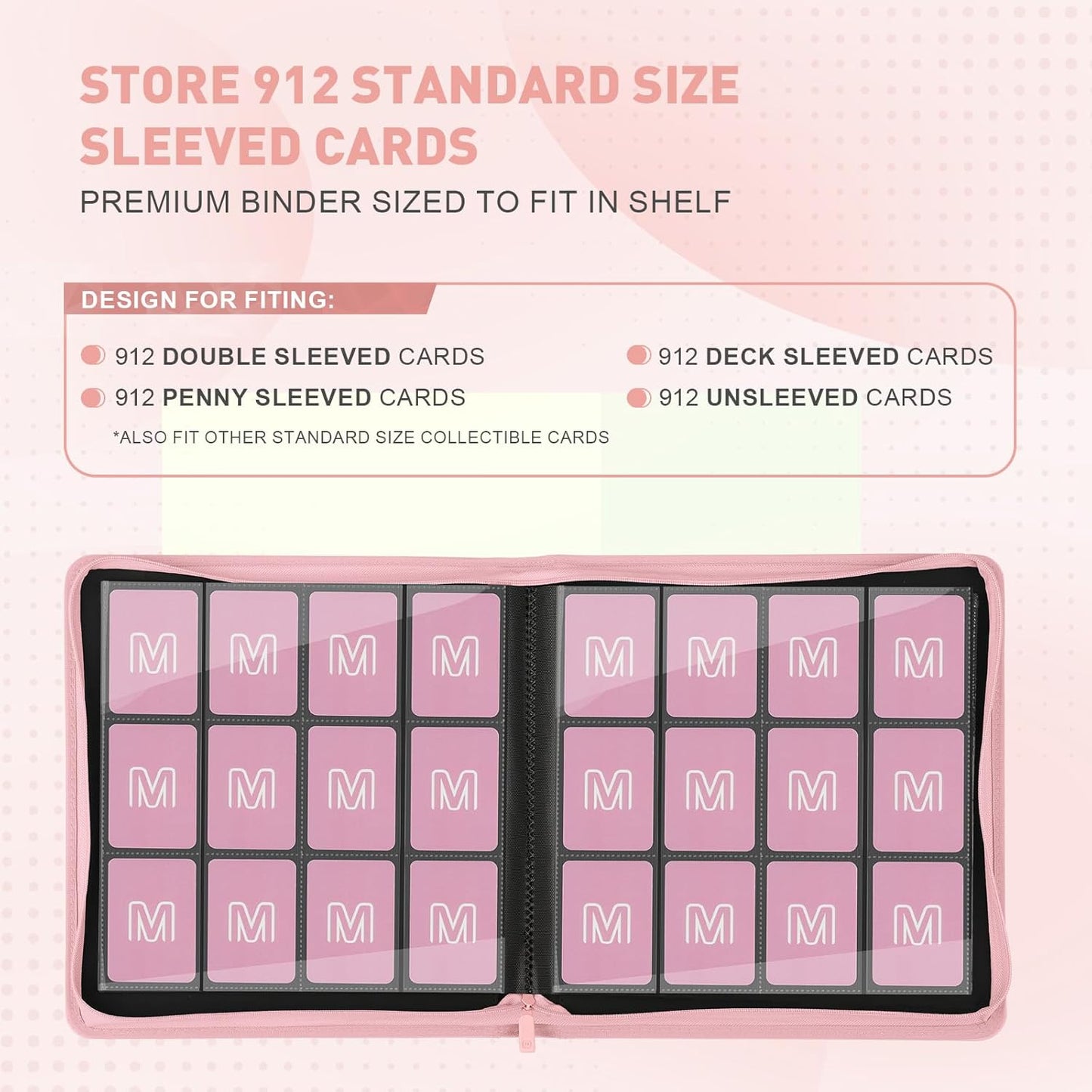 Premium Card Binder 12 Pocket for 720 Pockets Trading Card Binder, PU Zipper Card Collection Album, Sturdy Side-Loading Card Book Holder for MTG, TCG, Game Cards, Sports Cards
