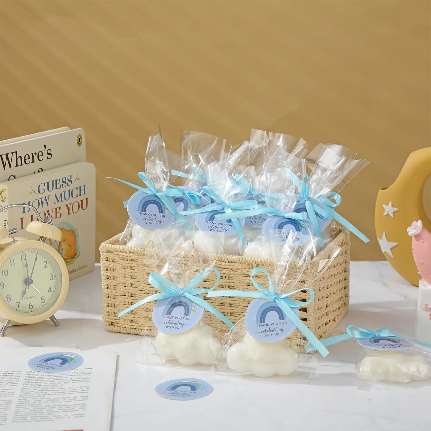 Demissle 20 Pcs Cloud Baby Shower Soap Favors Mini Handmade Soap Gifts with Thank You Card for Guests Christmas Party Wedding Return Gifts Bridal Shower Decorations(White)