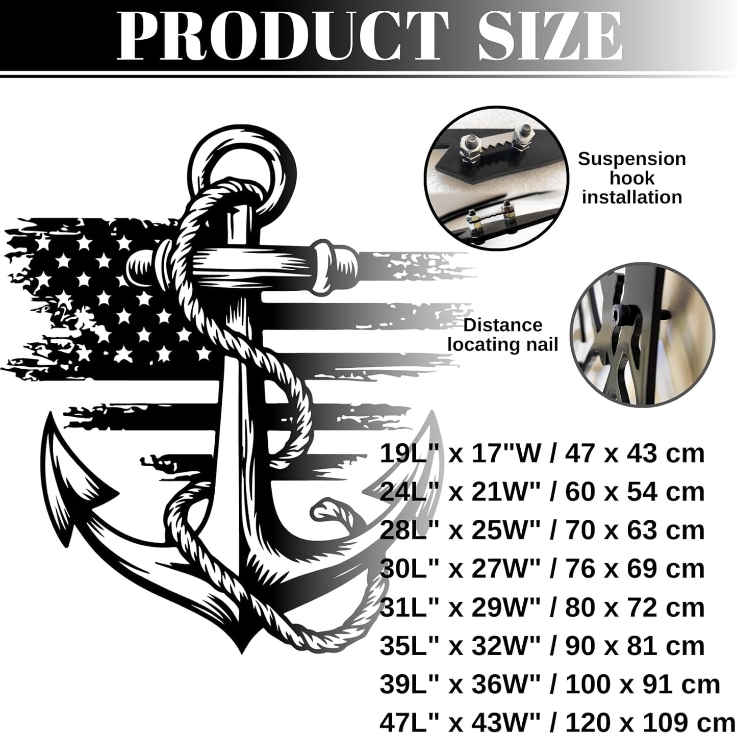 lunwall Metal Anchor Wall Decor, Anchor Metal Sign, Metal Anchor Decor, Anchor Metal Wall Art, Metal Nautical Wall Decor, Metal Wall Decor Coastal, Anchor Wall Decor (white, 31L x 29W / 80 x 72 cm)