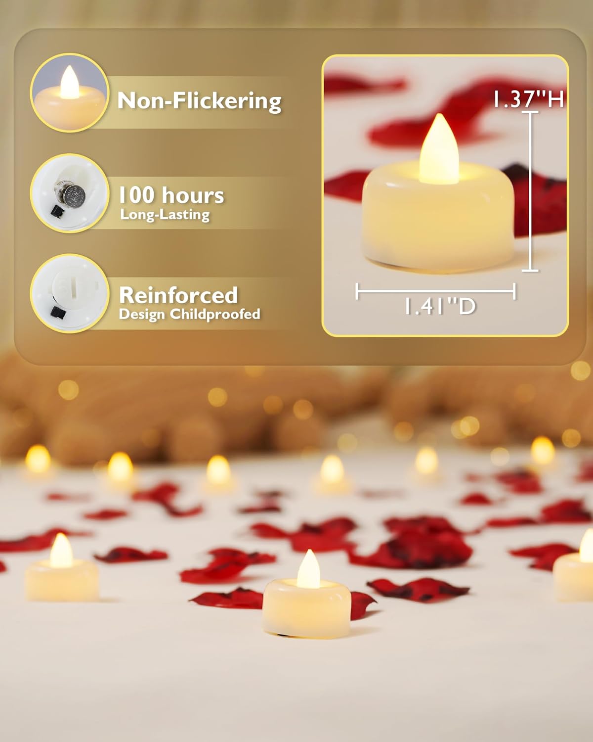Amagic 24Pack Flameless LED Tea Lights Candles Battery Operated, Electric Fake Tealight Candles for Votive, Halloween, Christmas, Home Decor, Wedding, Table Decor (24Pack)