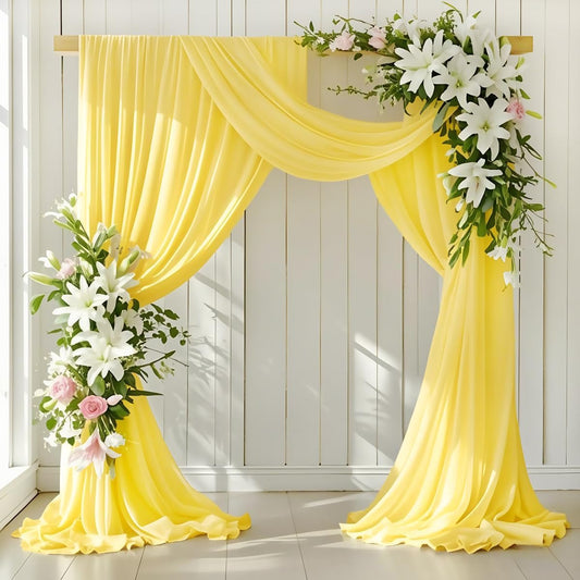 Wedding Arch Draping Fabric 2 Panels 30'' x 18FT Yellow Sheer Chiffon Arch Drapery for Photo Booth Bridal Shower Baby Shower Church Decor Newborn Photography Christening Outdoor Party