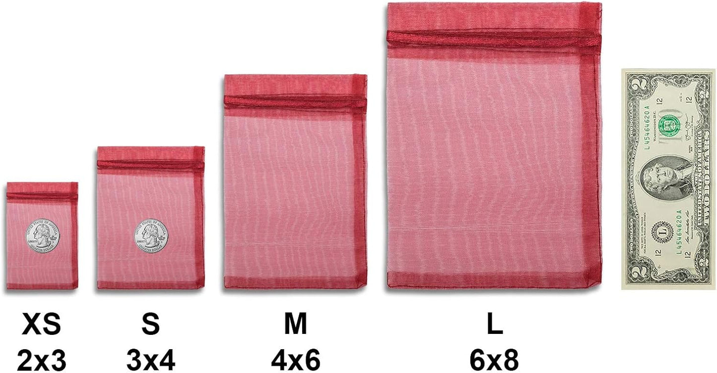 TheDisplayGuys 100-Pack 3x4 Maroon Sheer Organza Gift Bags with Drawstring, Jewelry Candy Treat Wedding Party Favors Mesh Pouch