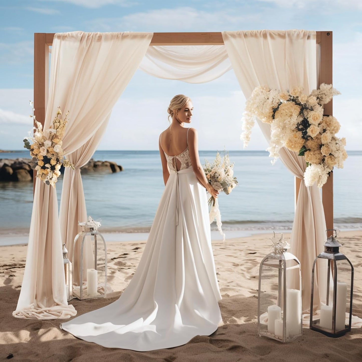 30" x 20Ft Wedding Arch Draping Fabric, 1 Panel Dark Champagne Sheer Curtain Drapes Extra Wide & Long Backdrop Curtains for Wedding Arch Ceremony Birthday Party Decorations