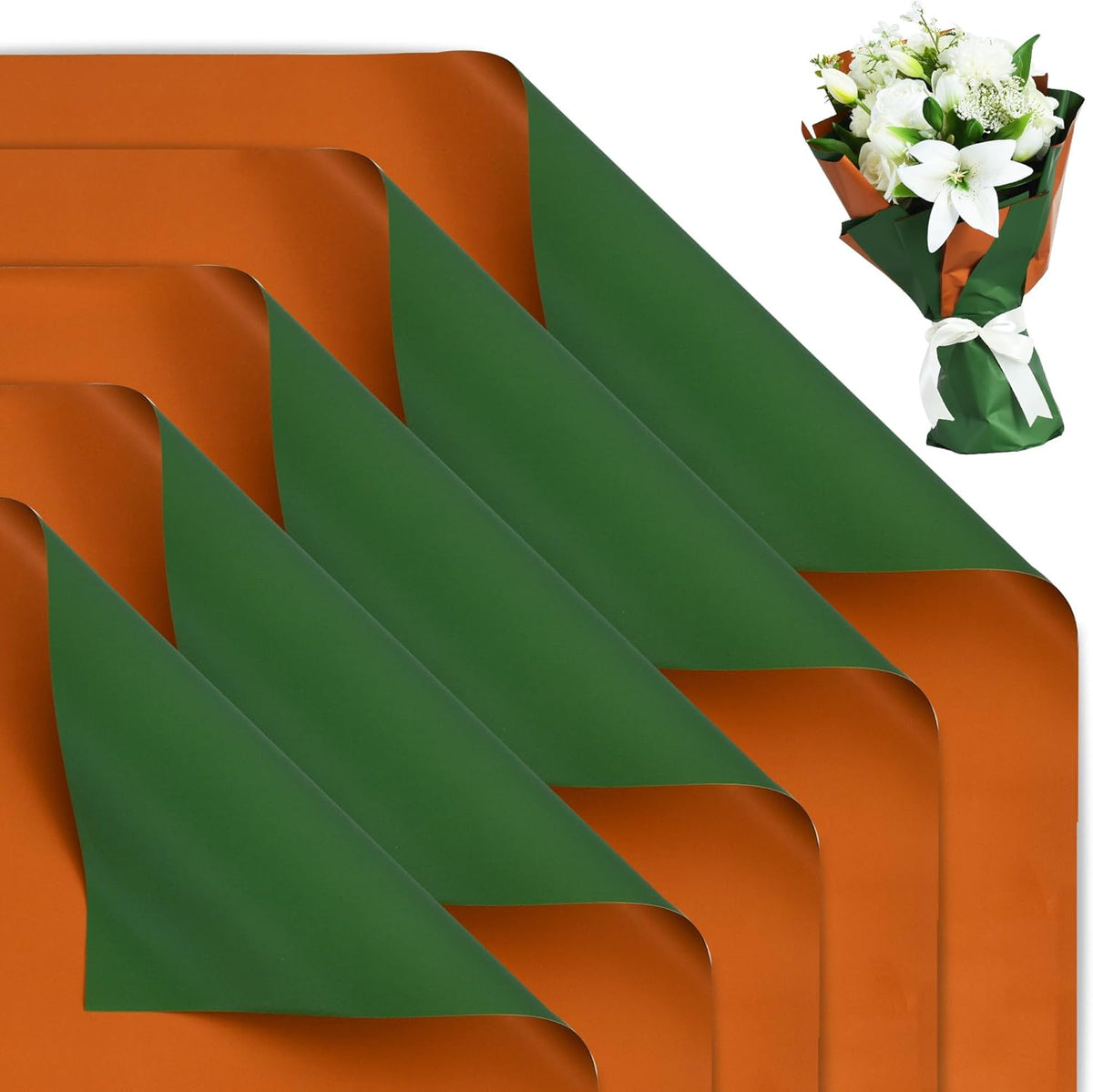 BEISHIDA 20Pcs Green and Brown Double Sided Floral Wrapping Paper Matte Waterproof Flower Bouquet Wrapping Paper for Floral Wrap Florist Packing Supplies Birthday Valentine's Christmas Gift Wrapping