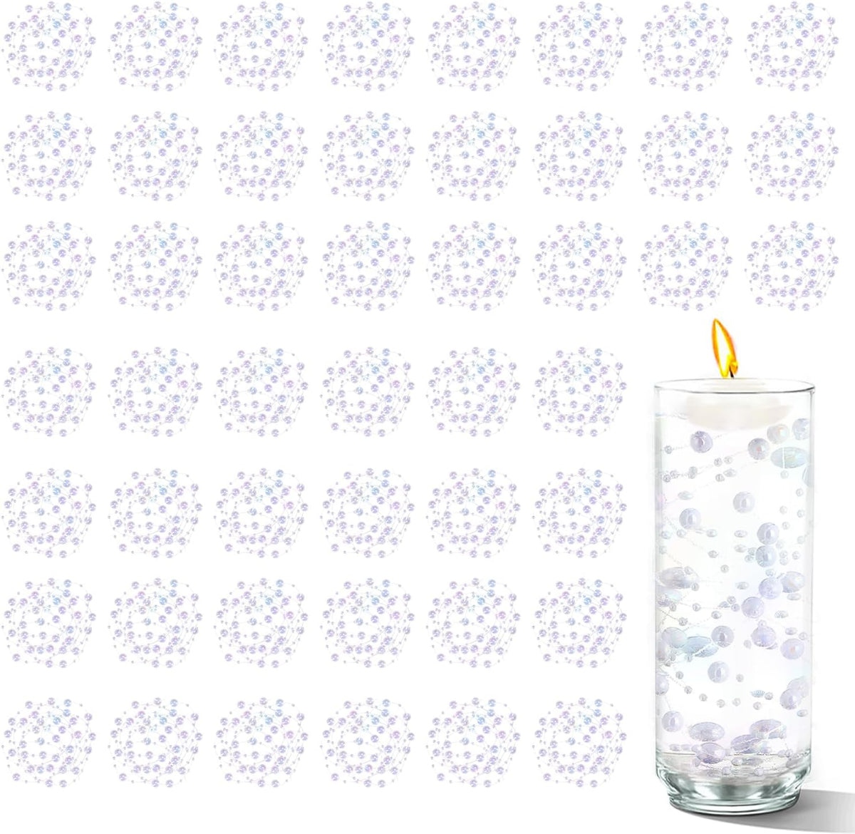 50 PCS Artificial Floating Beads for Centerpieces Vases, White Porcelain AB 8+3mm String Beads for Wedding Party Pearl String for Decor, String Pearls for Crafts Vase Filler