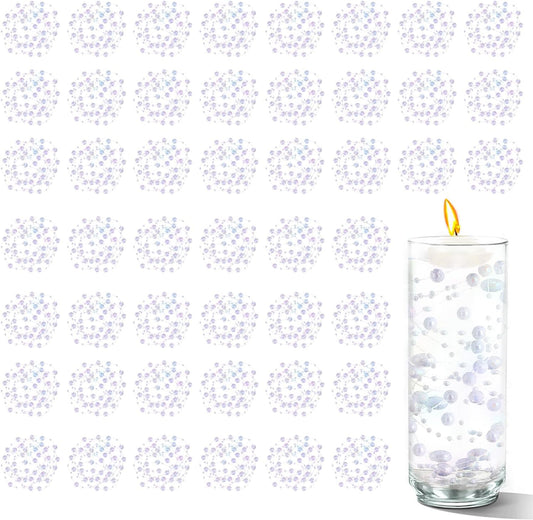 50 PCS Artificial Floating Beads for Centerpieces Vases, White Porcelain AB 8+3mm String Beads for Wedding Party Pearl String for Decor, String Pearls for Crafts Vase Filler