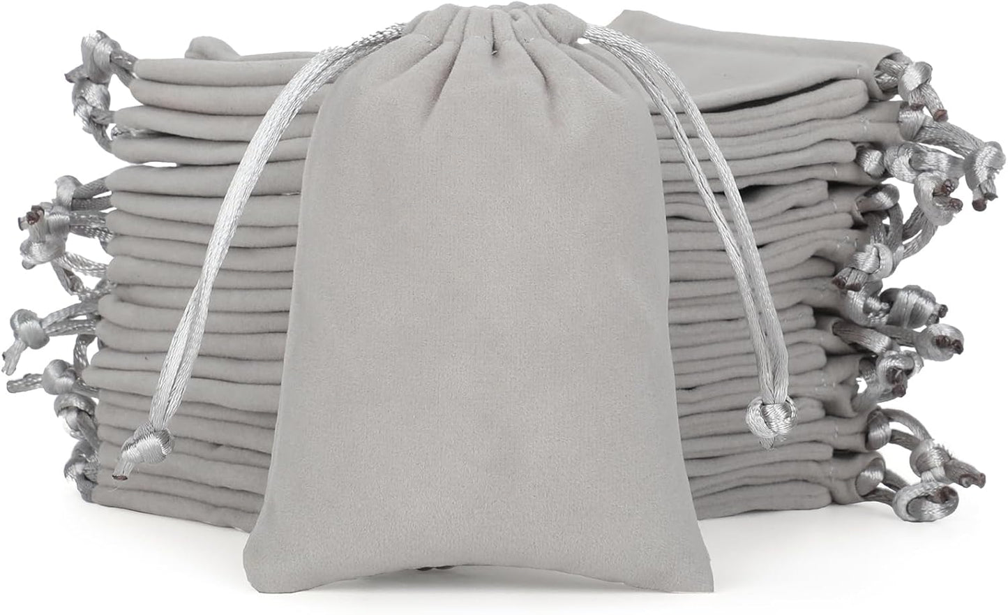 Velvet Drawstring Jewelry Bag, 50Pcs Grey Coin Pouch, 4x6 Dice Bag, for Wrapping Halloween Party Favors, Small Jewelry, Small Bussiness, Palm Crosses, Necklaces, Bracelet