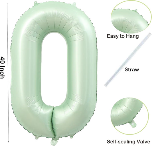 40 Inch Olive Green 0 Number Large Balloon Digital 0 Numbers Big Foil Helium Number Balloons 0-9 Jumbo Happy 10 20 30 50 60 80 Mylar Birthday for Baby Girl Anniversary Party Supplies (Number 0)