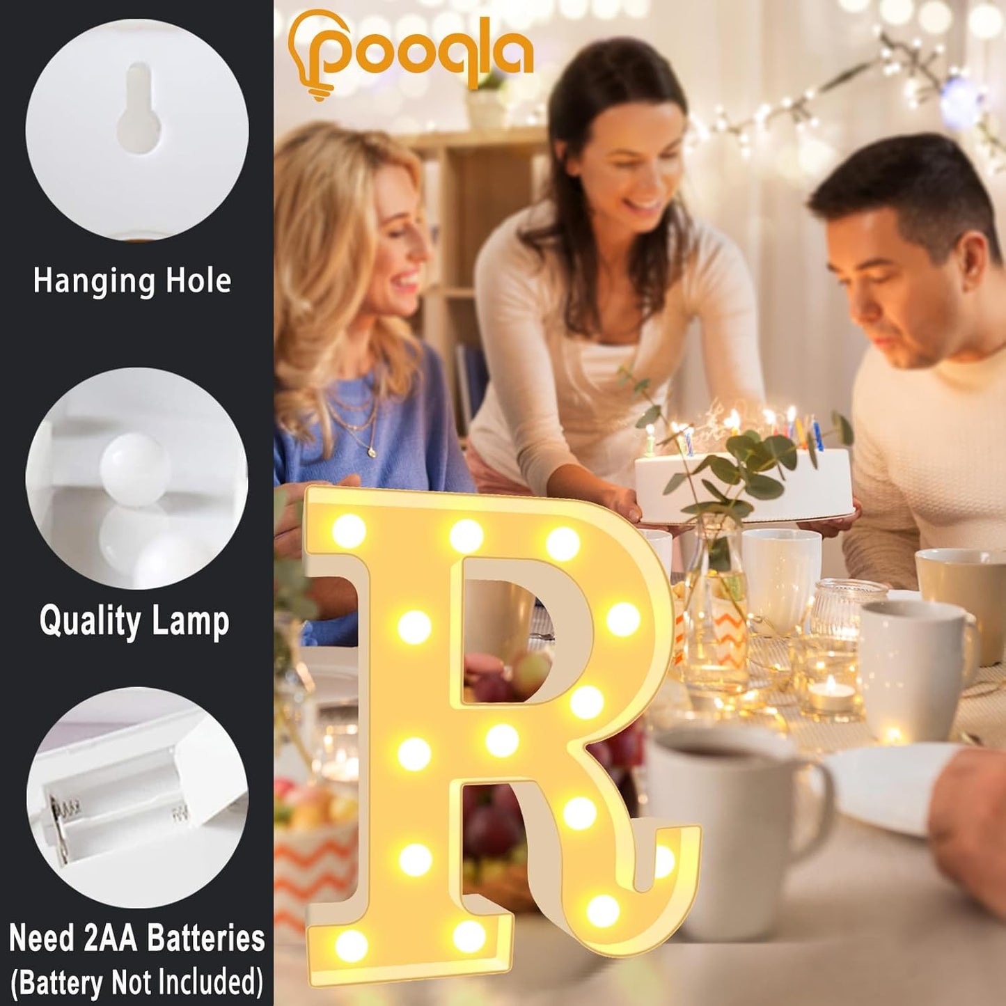 Pooqla LED Marquee Letter Lights, Warm White and Cool White Decorative Lighted Letters, Light Up Alphabet Letters for Boys Girls, Party, Wedding, Bar, Night Light, Birthday Decoration, Symbol &