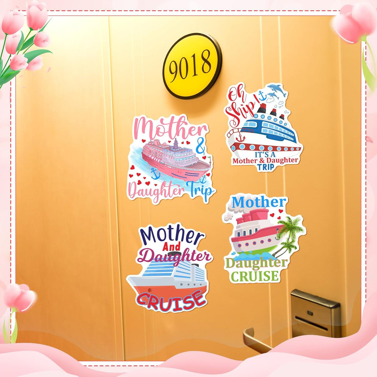 Hoteam 4 Pcs Mother Daughter Cruise Door Decorations Magnetic Large Cruise Ship Door Magnets Funny Waterproof Nautical Magnets for Carnival Cabin Stateroom Fridge Car