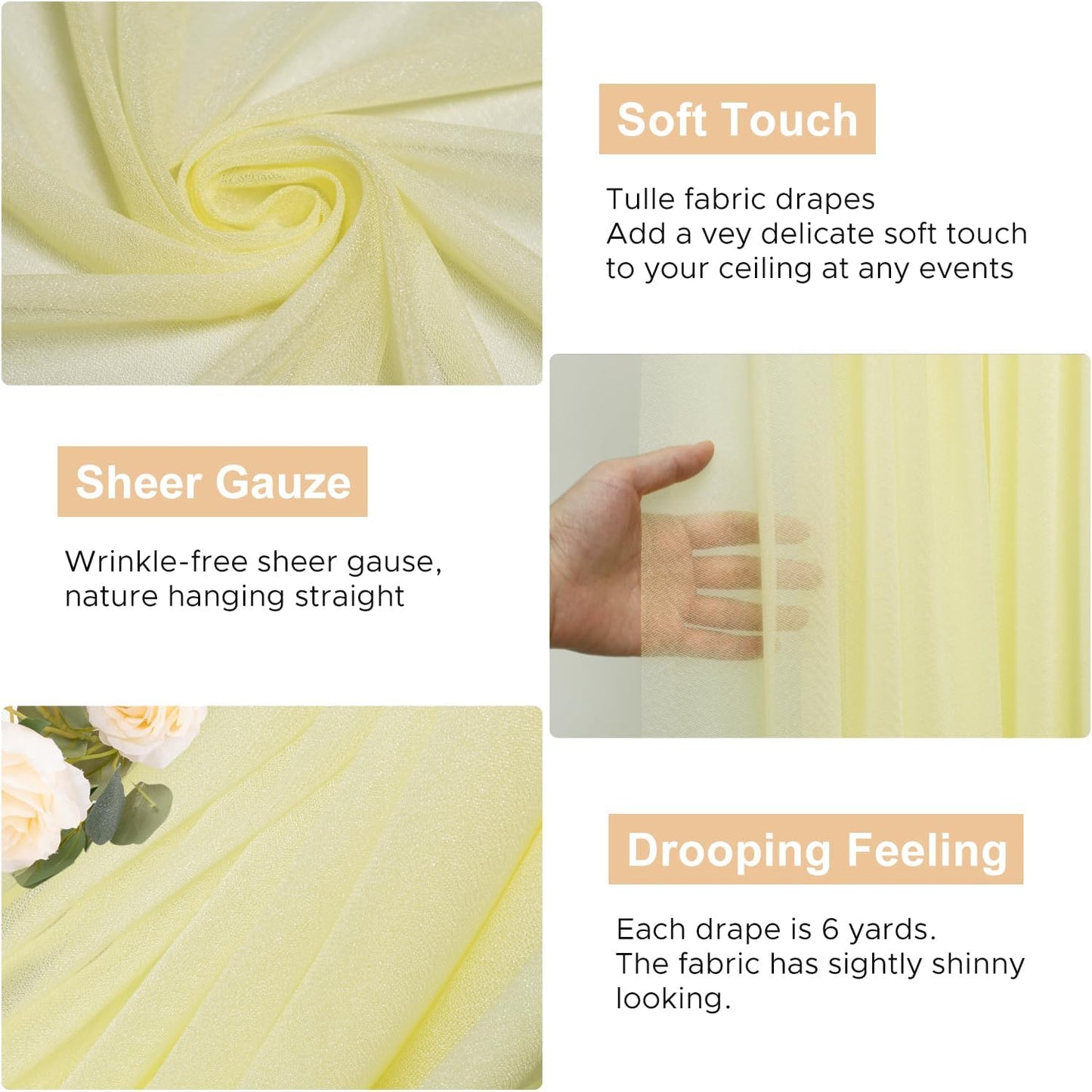 Wokceer Wedding Arch Draping 2 Panels 28.7" x 20FT Beige Sheer Fabric Backdrop for Ceremony, Birthday Party, Bridal Shower Decoration