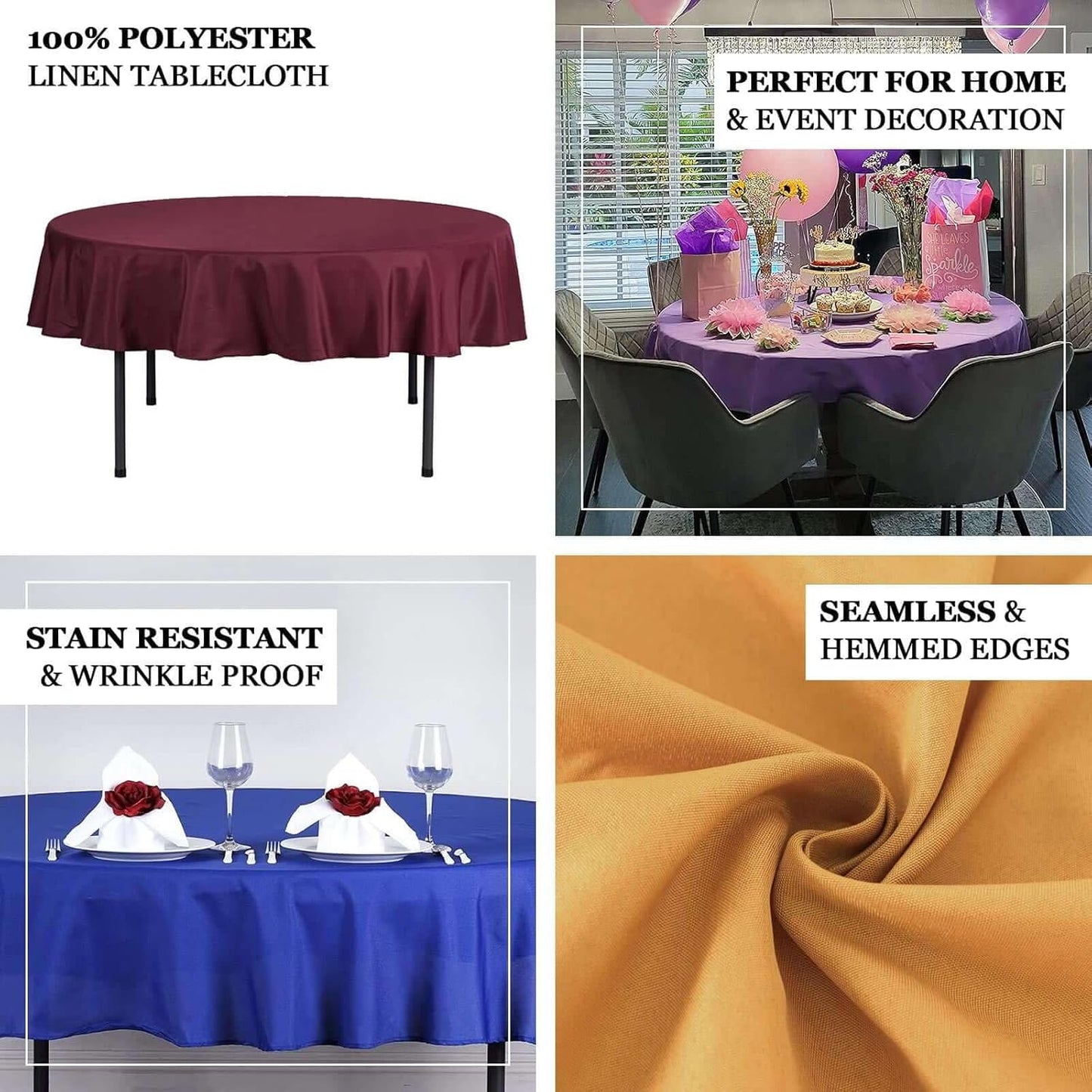 Efavormart Round Tablecloth, 70 Inch Stain & Wrinkle Resistant Washable Table Cloth, Decorative Polyester Fabric Table Cover for Banquet, Wedding, Dining- Red