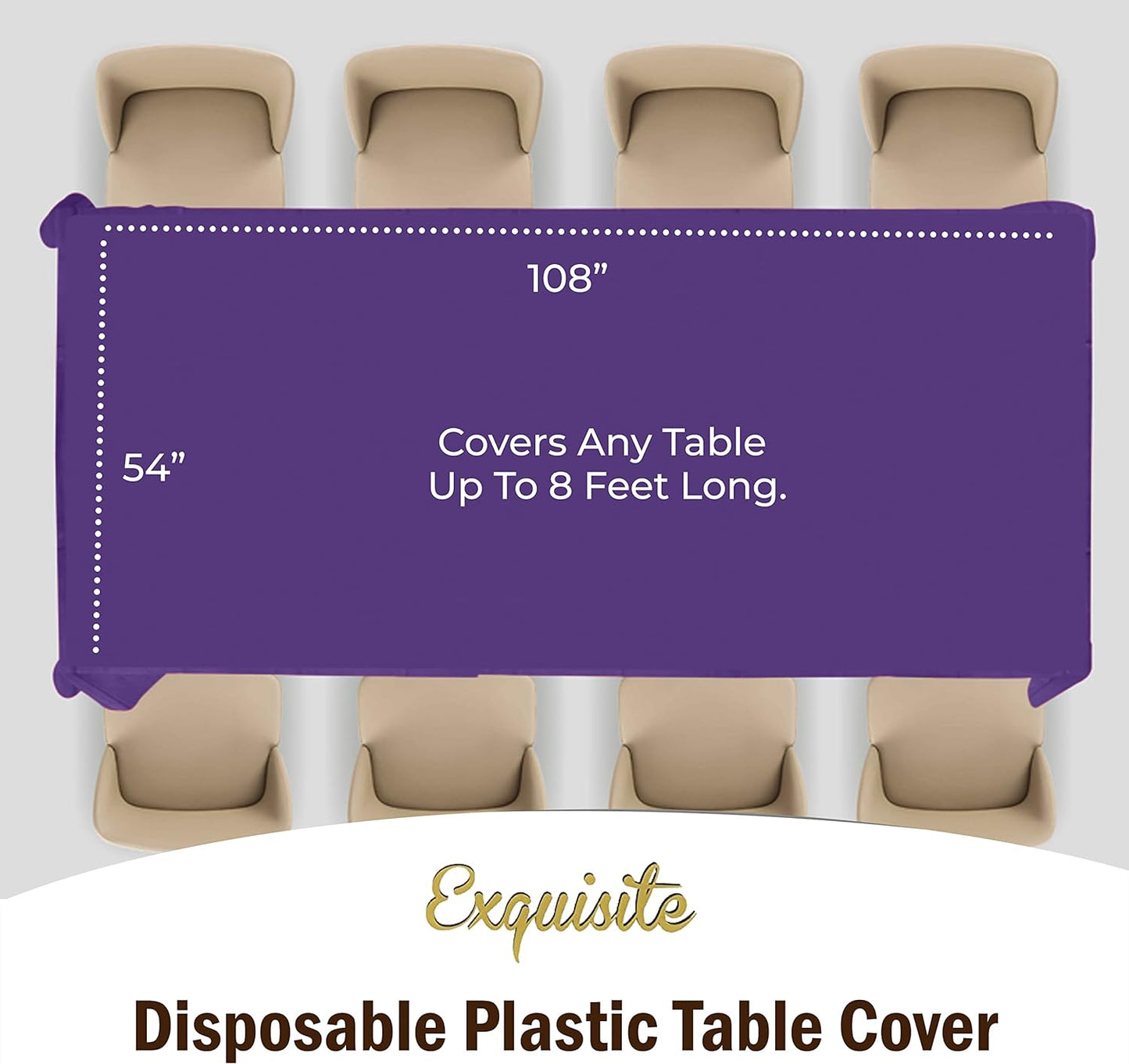 Party Solids Pack Of 12 Premium Plastic Tablecloth 54 Inch x 108 Inch Rectangle Table Cover - Purple