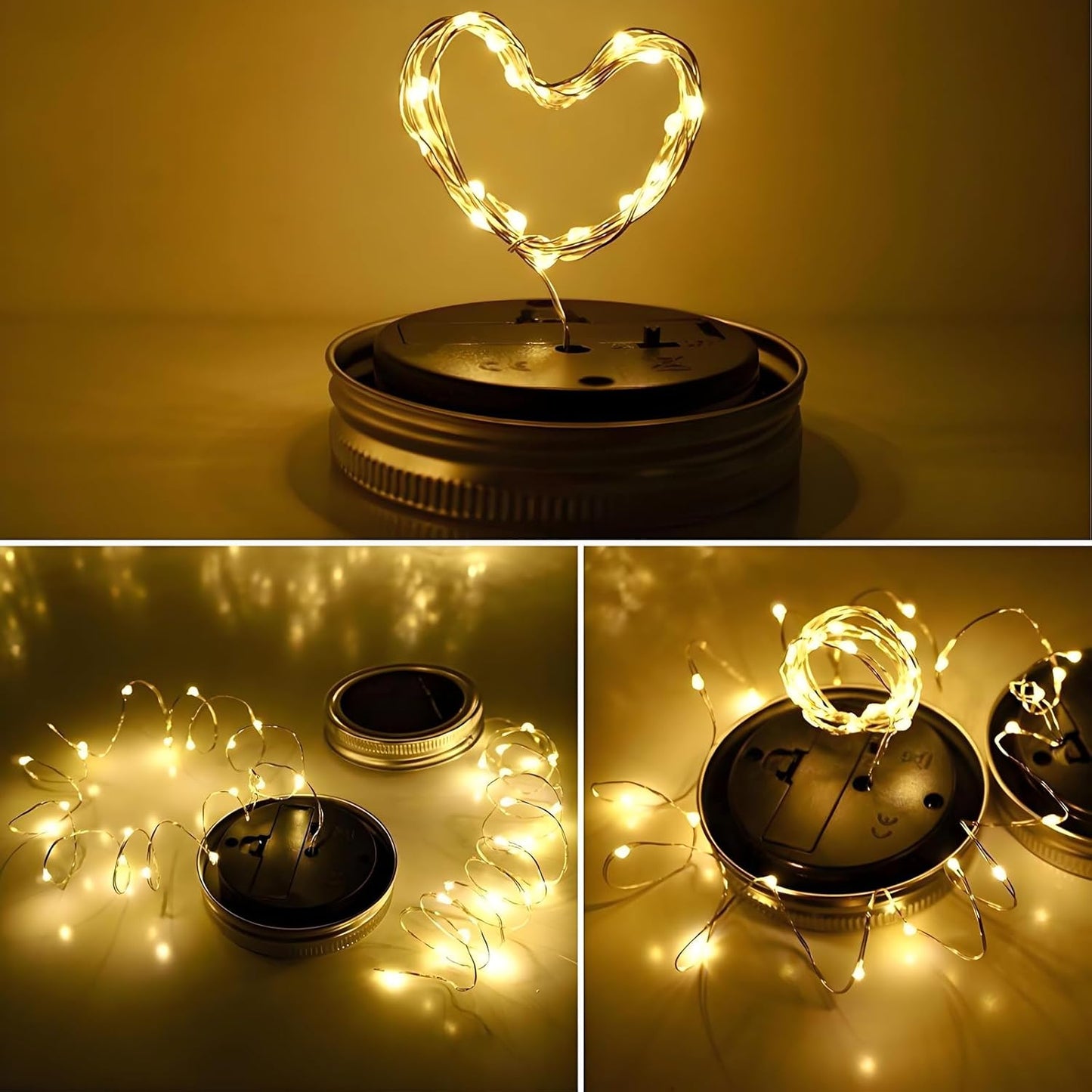 6 Pack Solar Mason Jar Lights for Outside, 30 LED Solar Mason Jar Lids Fairy Lights with 6 Hangers(No Jars) Outdoor Waterproof for DIY Patio Garden Yard Lawn Party Wedding Decoration Warm White