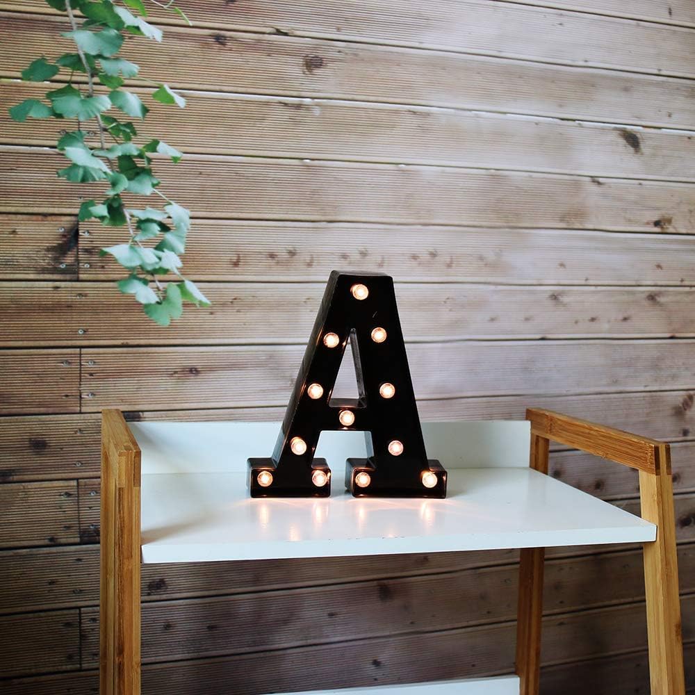 Light Up Black Alphabet Marquee Letters Sign LED Marquee Number Lights Sign for Night Light Home Bar Christmas Lamp Birthday Party Wedding Decoration A