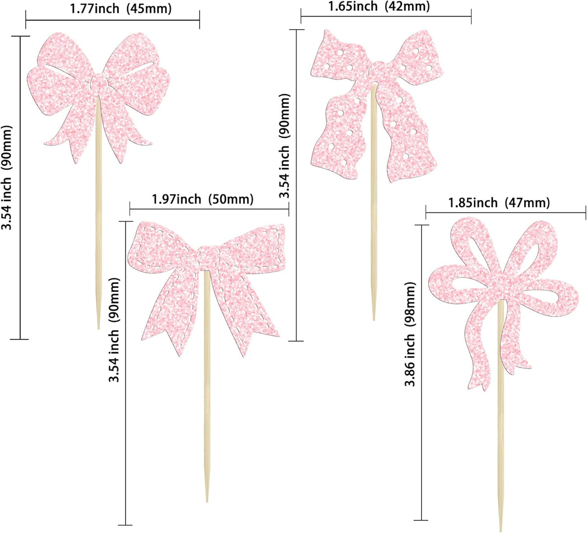 Ephlyn 24Pcs Light Pink Bow Cupcake Toppers - Bowknot Cupcake Decorations for Bridal, Baby Shower, Wedding Themed Party