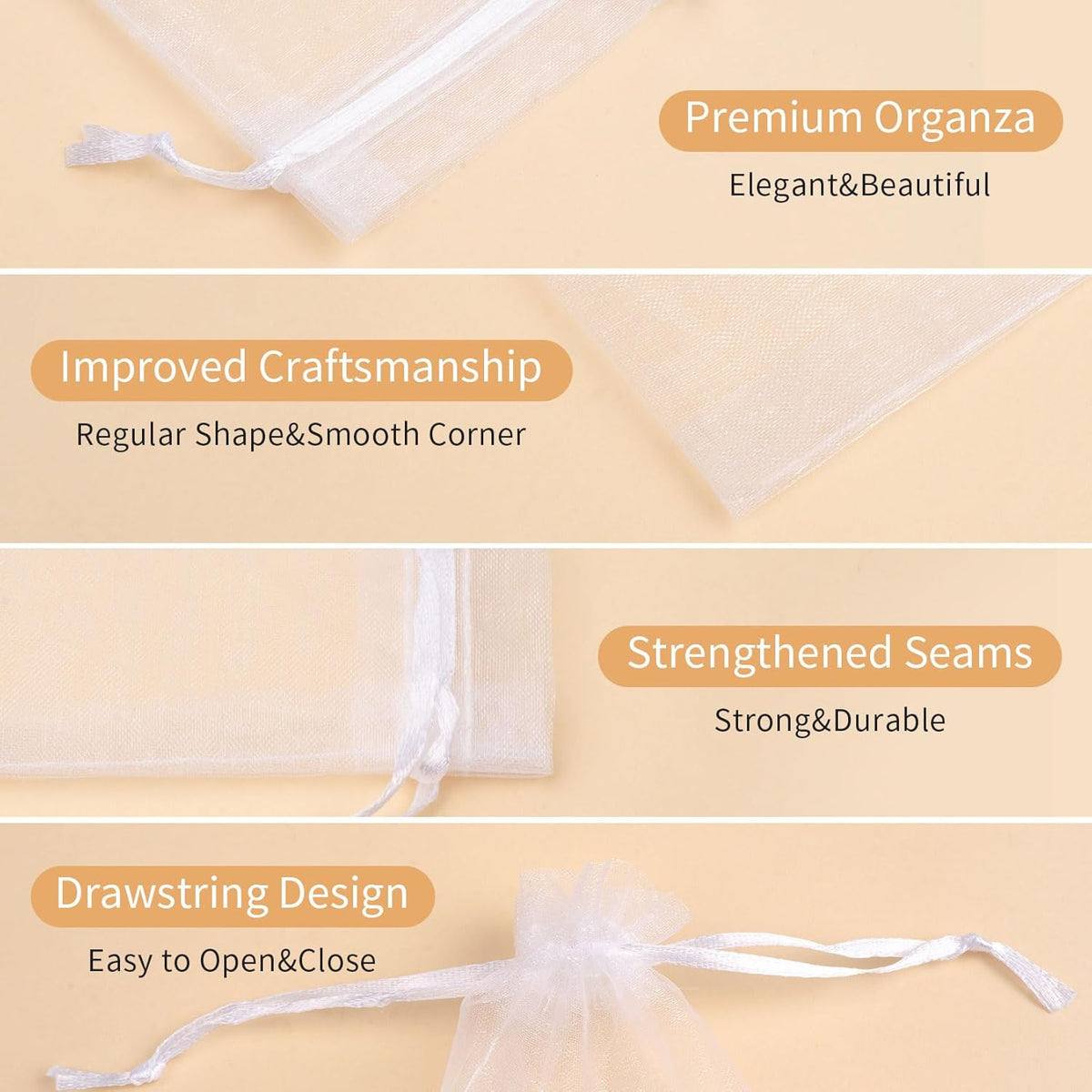 50 Pcs White Organza Bags 4x6 Inch Small Mesh Bags Drawstring Small Gift Bags Goodie Bags for Jewelry Candy Party Favor