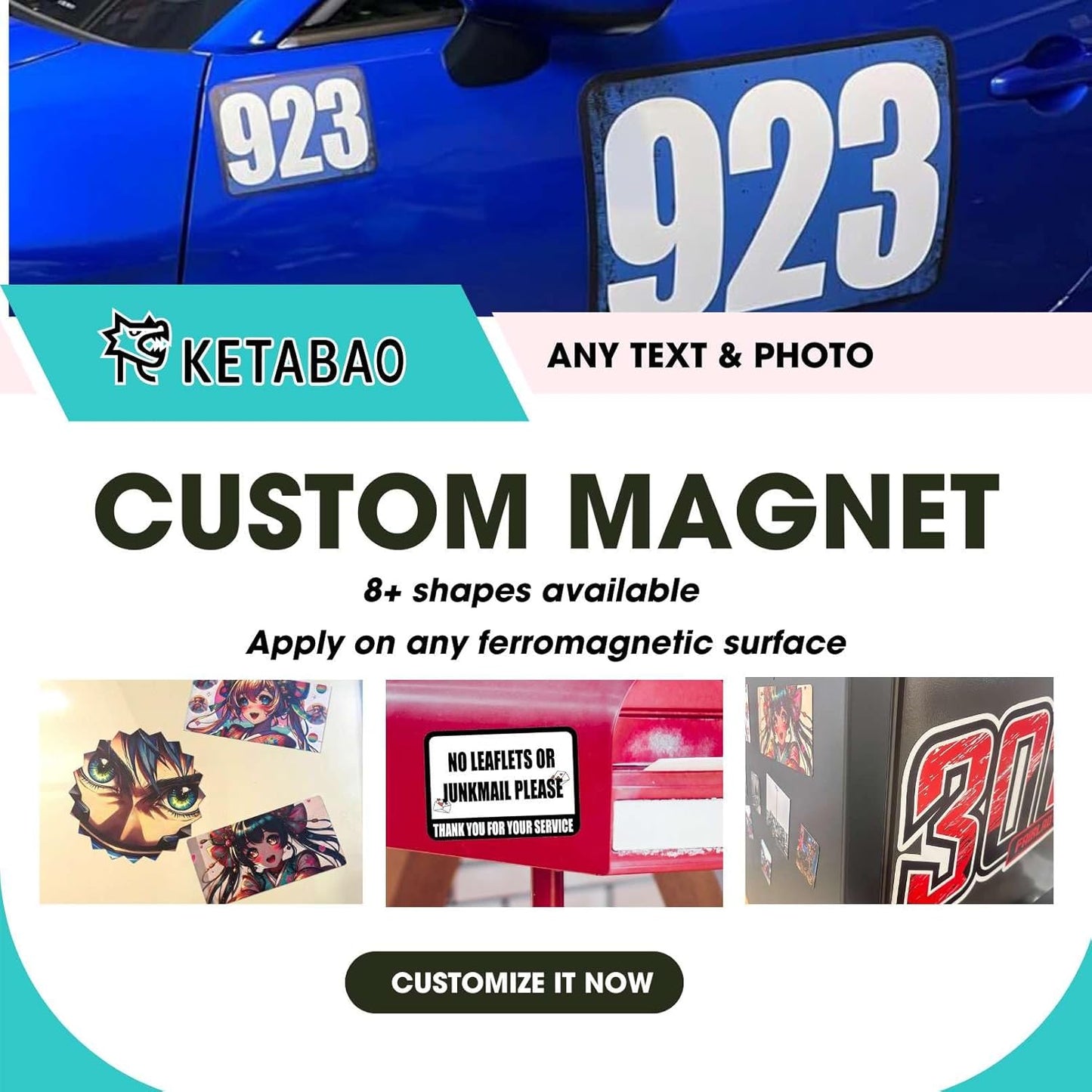KETABAO – 16" Customized Square Photo Magnets - Personalized Refrigerator and Car Magnets for Home and Office Decor