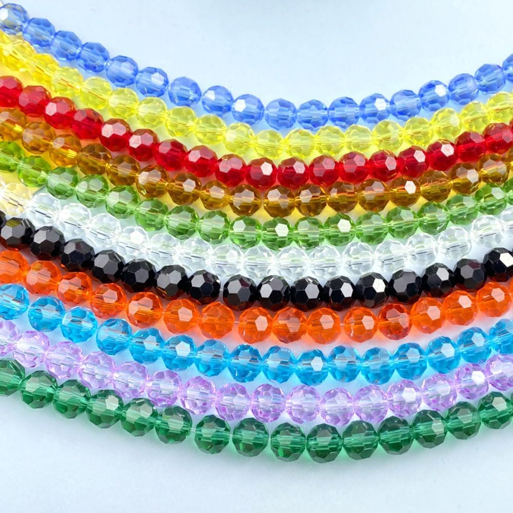 100 PCS 8mm Crystal Glass Beads Round Multiple Faceted Loose Spacer Glass Beads for DIY Handcrafte Bracelet Necklace Earring Jewelry Making(Gold)