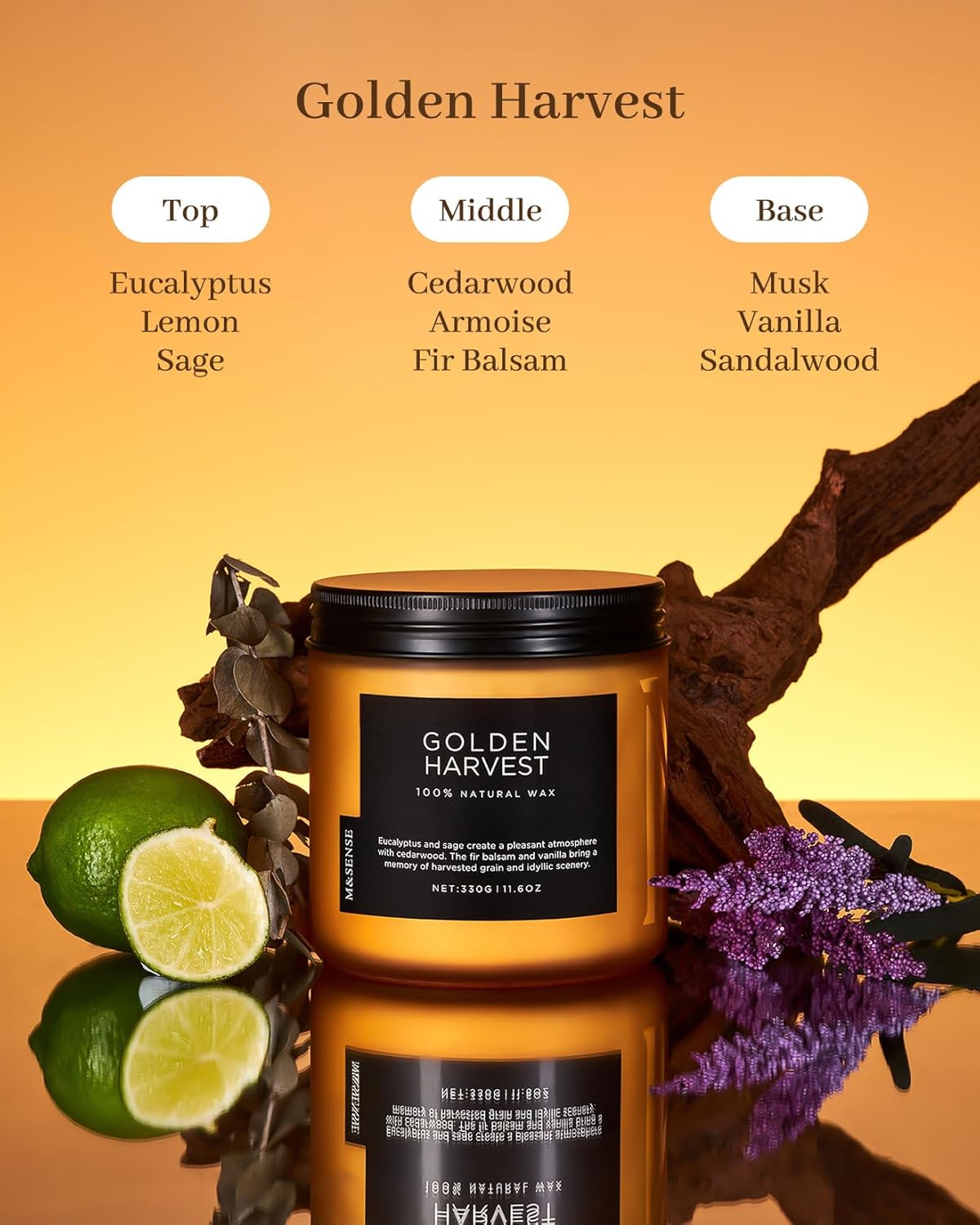 M&SENSE Fall Harvest Scented Candle, 11.6oz Natural Soy Wax 70 Hours Long Lasting Highly Scented 2 Cotton Wick Candle Gifts for Birthday Holiday, Decorative & Home