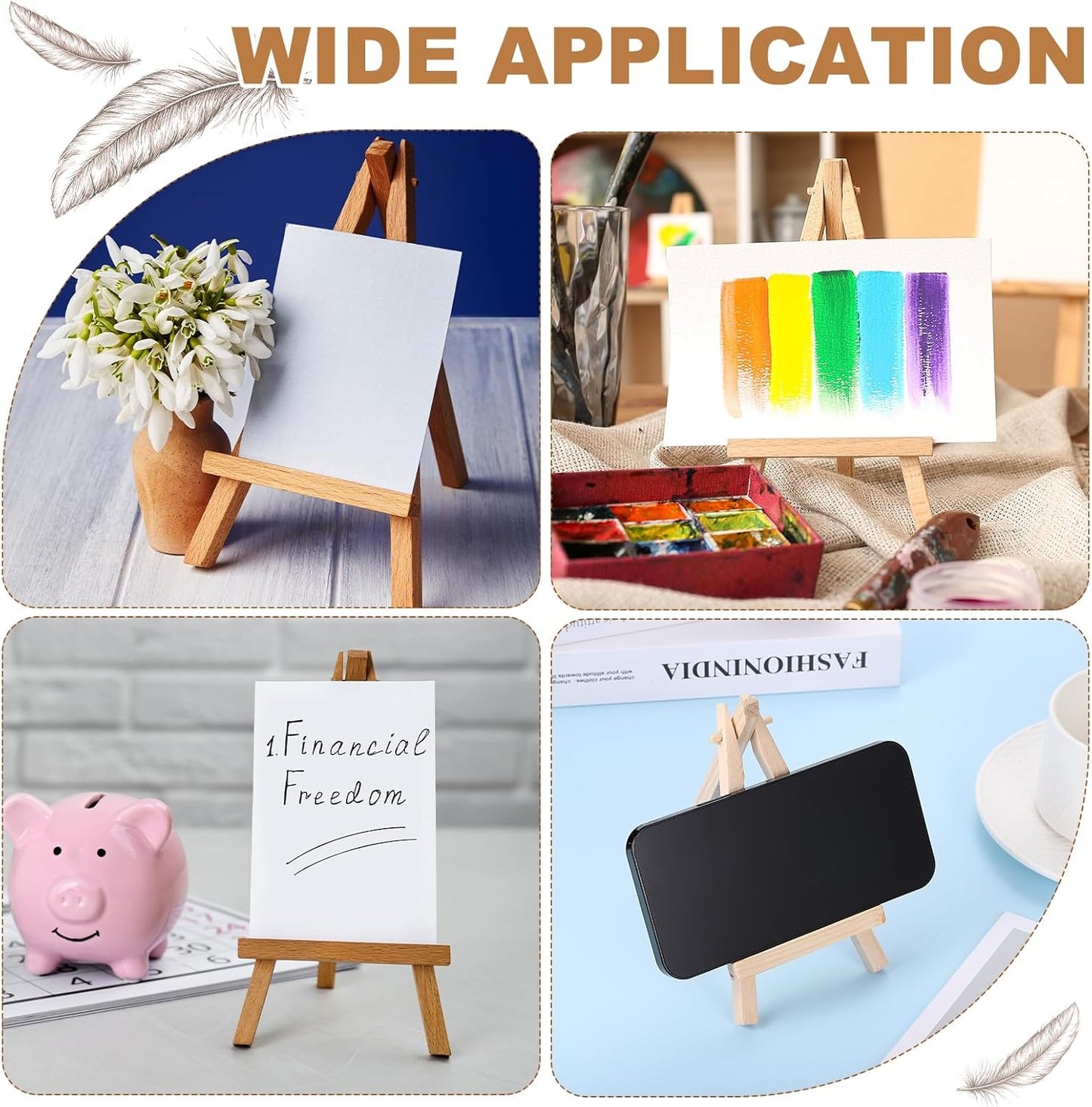 MECCANIXITY Mini Wood Display Easels, 9.4"x7.1"A-Frame Painting Tabletop Easels Holder Stand for Artists Beginners Displaying Small Canvases Art Photos Business Cards(Pack of 3, Wood Color)
