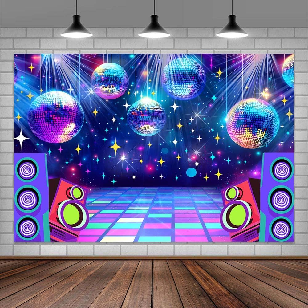 Dance Party Backdrop Retro 80s 90s Theme Stage Dance Ball Music Birthday Party Decoration DJ Photography Background 6 x 4 ft for Baby Shower Picture Photo Shoot Polyester Fabric,Multi1