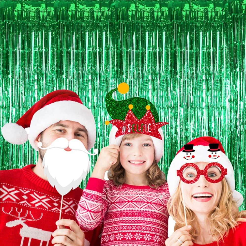 TONIFUL 3Pcs Green Door Streamers,Green Photo Booth Backdrop,Metallic Streamers Green Foil Fringe Curtains for Birthday,Christmas,New Year,St. Patrick's Day Party Streamers Decor(9.9ft x 6.6ft)