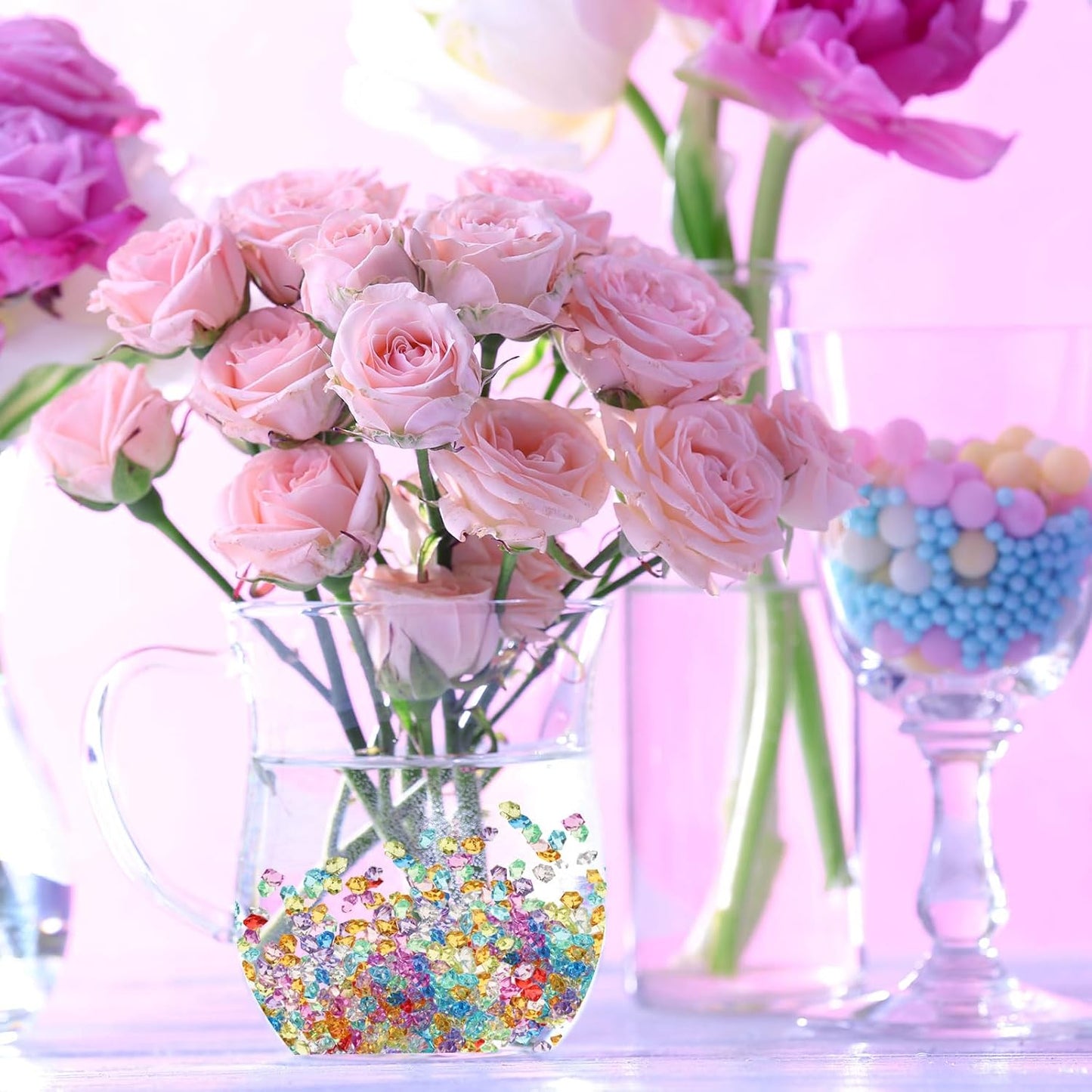 uxcell 1000pcs Fake Ice Rocks, Dazzling Clear Resin Crushed Ice Sparkling Fake Diamonds Gem Stones for Vases Fillers Table Scatter, Theme Party Favors, Blue