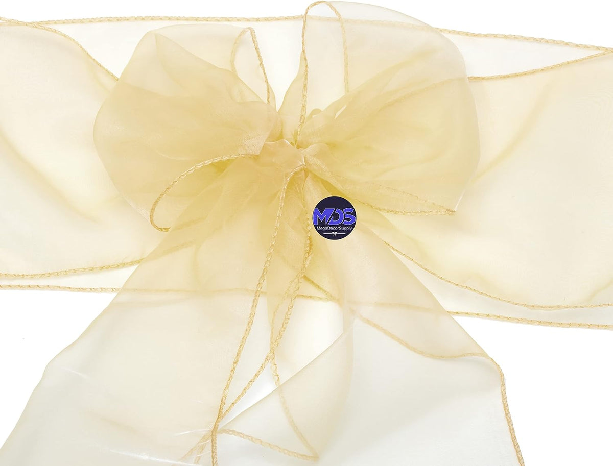 MDS Pack of 150 PCS Organza Chair Sashes Wider Dining Chair Bows Ribbon Tie Back for Wedding Party Birthday Bridal Shower Reception Event Banquet Home Chair Cover Decoration - Beige
