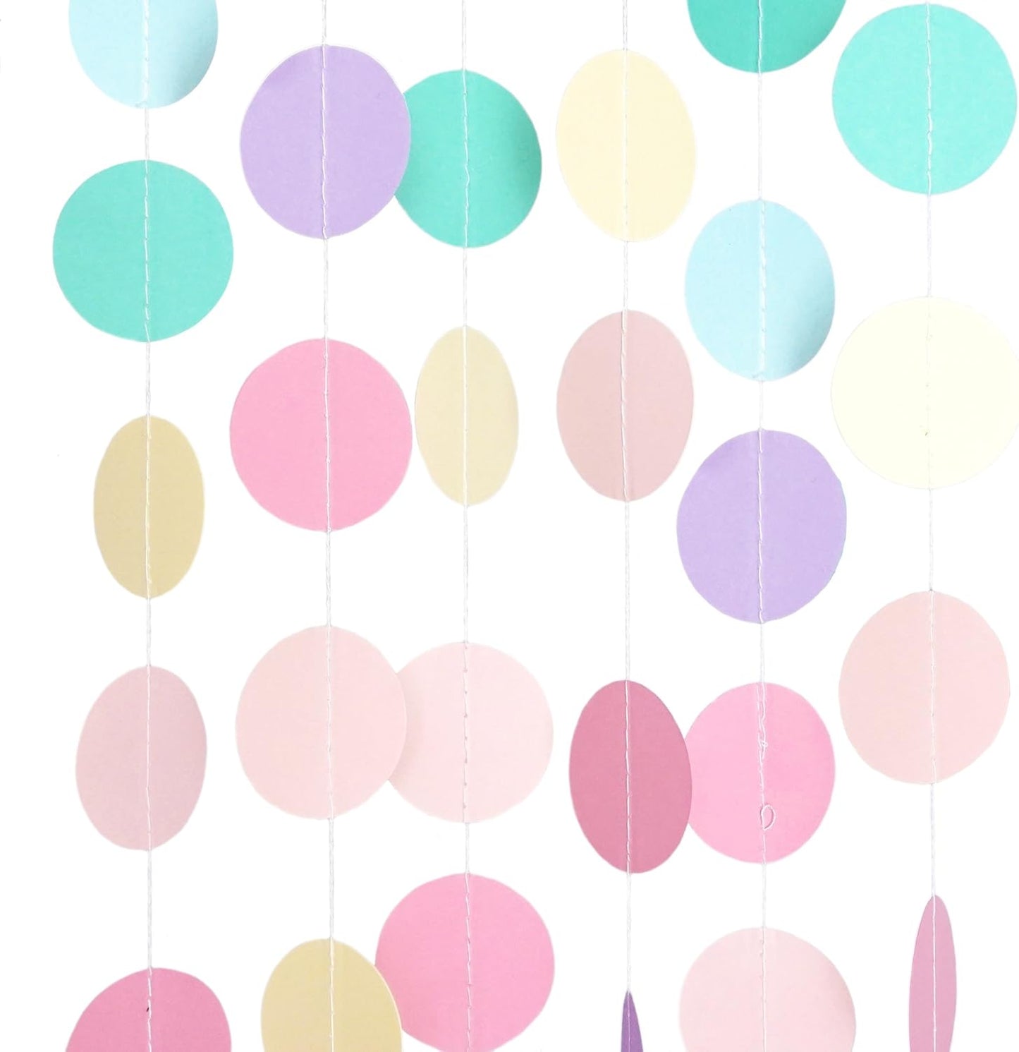 Chloe Elizabeth Circle Dots Paper Party Garland Streamer Backdrop (4-Pack, 10 Feet Per Garland, 40 Feet Total) - Rainbow Pastel