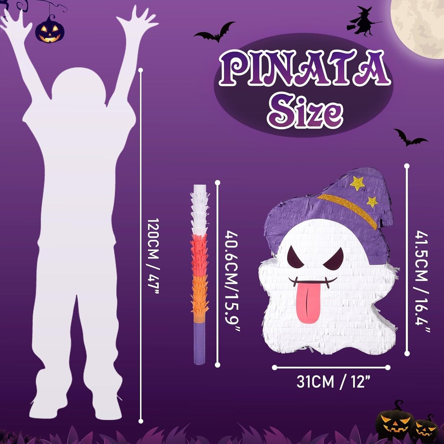 WERNNSAI Halloween Ghost Pinata - Halloween Ghost Party Games Decorations for Kids Baby Hallo-ween Costumes Party Supply Haunted House Ghost Decorations with Bat Blindfold