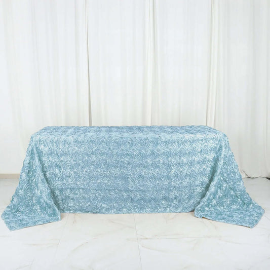 Efavormart 90"x132" Wholesale Rectangle Table Cover Light Blue Grandiose Rosette 3D Satin Tablecloth for Wedding Party Event