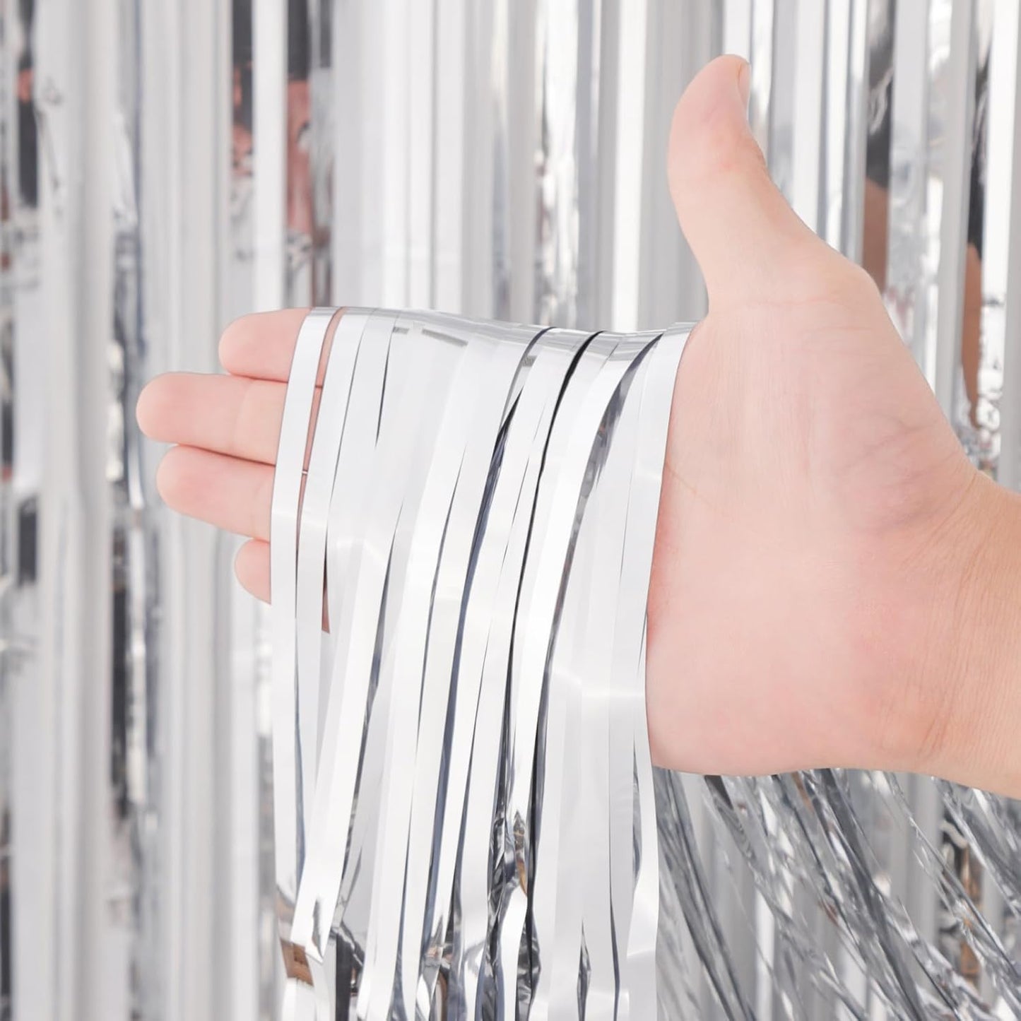 2 Pack Silver Tinsel Foil Fringe Curtains, Silver Party Decorations, Metallic Tinsel Party Streamers Backdrop for Birthday Baby Shower Graduation Wedding Bachelorette Party Decorations