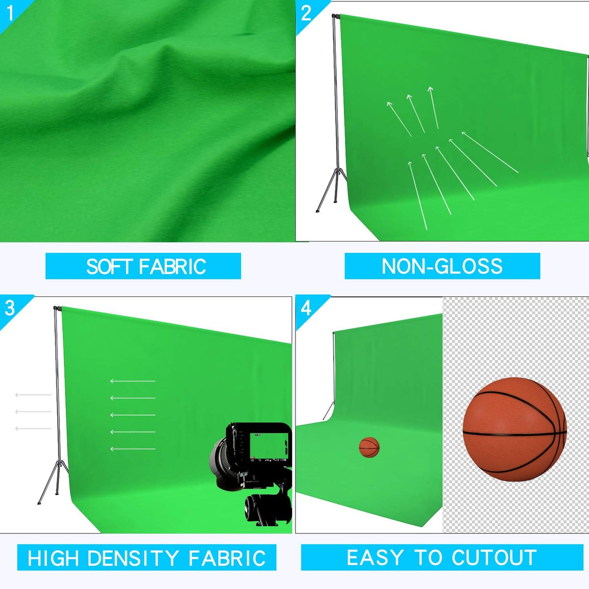 ISSUNTEX 5X7 ft Background Muslin Backdrop, Photo Studio, Collapsible High Density Screen for Video Photography and Television-Green
