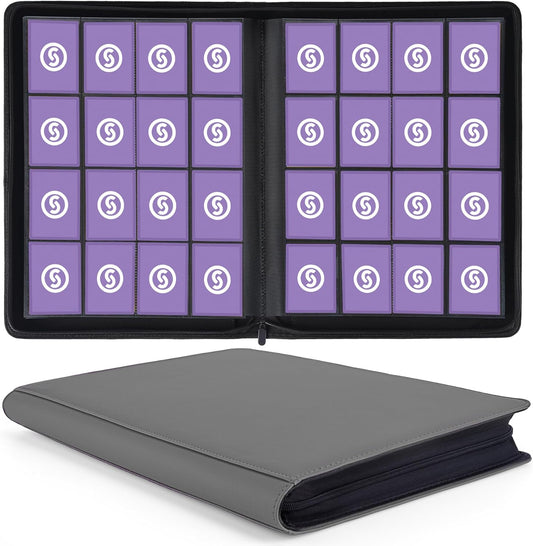 1000+ Pockets Trading Card Binder, Premium 16 Pocket Card Binder, Ringless Side Loading Collection Album Holder Folders for MTG, TCG, Game Cards & Sports Cards (Grey)