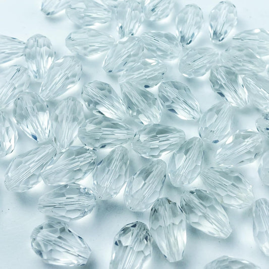 130pcs 6x8mm Teardrop Crystal Glass Beads Vertical Hole Faceted Glass Teardrop Spacer Beads for Bracelets Necklace Earring DIY Jewelry Making Craft(Transparent)
