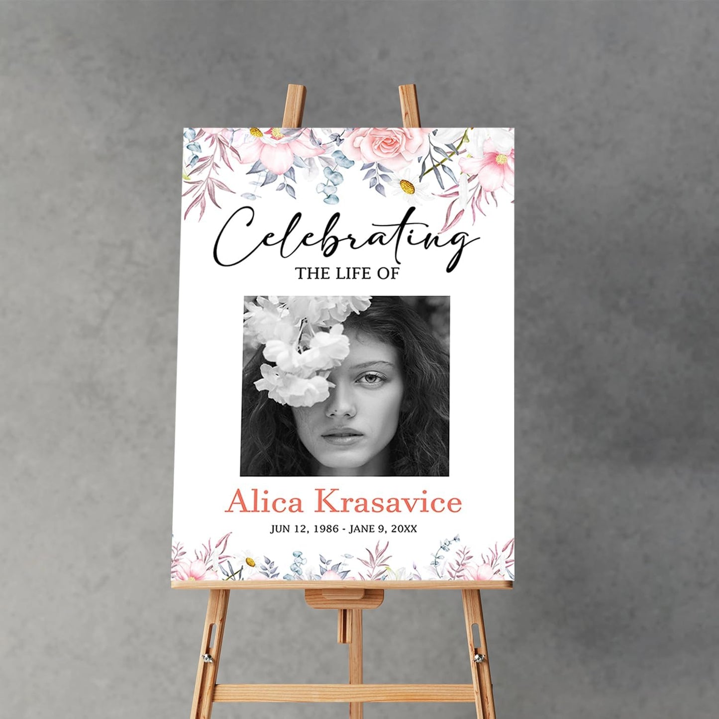 Greenery Funeral Welcome Sign, Celebration of Life Decoration, Large Funeral Sign, Memorial Sign, Funeral Décor, Obituary, Funeral Program, Blush Pink Rose Funeral Welcome Sign, #Version 07
