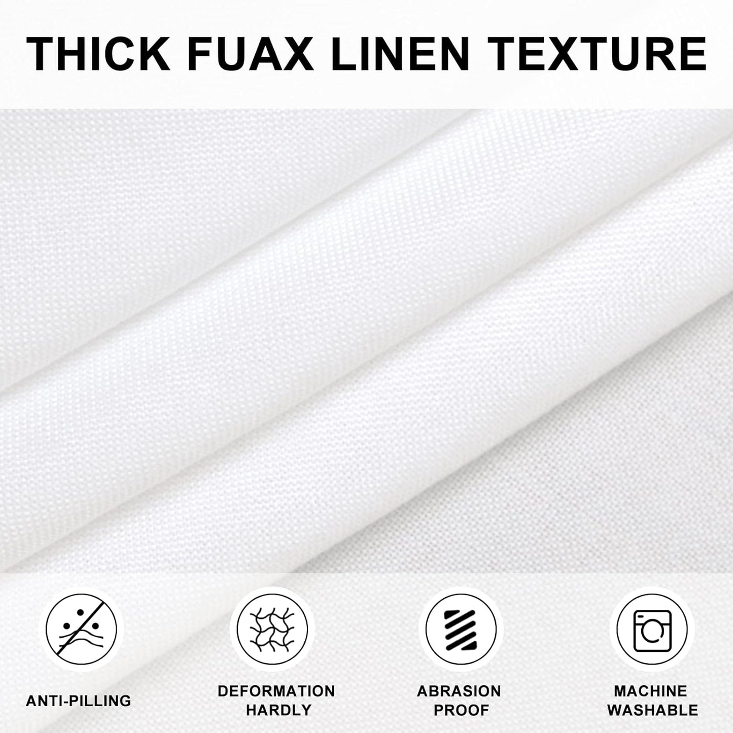 Hiasan Round Linen Table Cover 50 Inch - Wrinkle and Stain Resistant Washable Polyester Fabric Table Cloth for Dining Room Kitchen Party, White